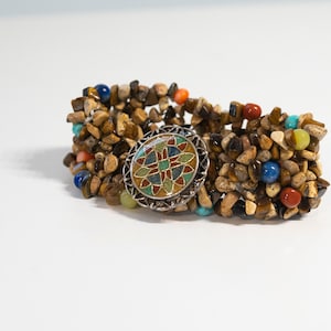 Carolyn Pollack Relios 925 Sterling Multi-Gem Inlay Agate, Tiger Eye, Turquoise Bead Chip Stretch Bracelet Estate jewelry Hallmarked
