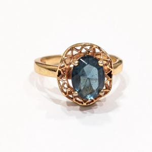 Vintage Jio Lind Dome Cocktail Ring Oval Cut Sapphire Blue Austrian Strass  18K HGE Lind Ring Size 3 3/4 Hallmarked