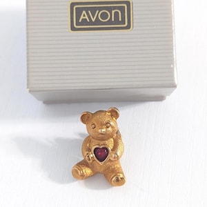Vintage AVON ©1985 Personalized Birthstone July Teddy Bear Ruby Heart Pin 3