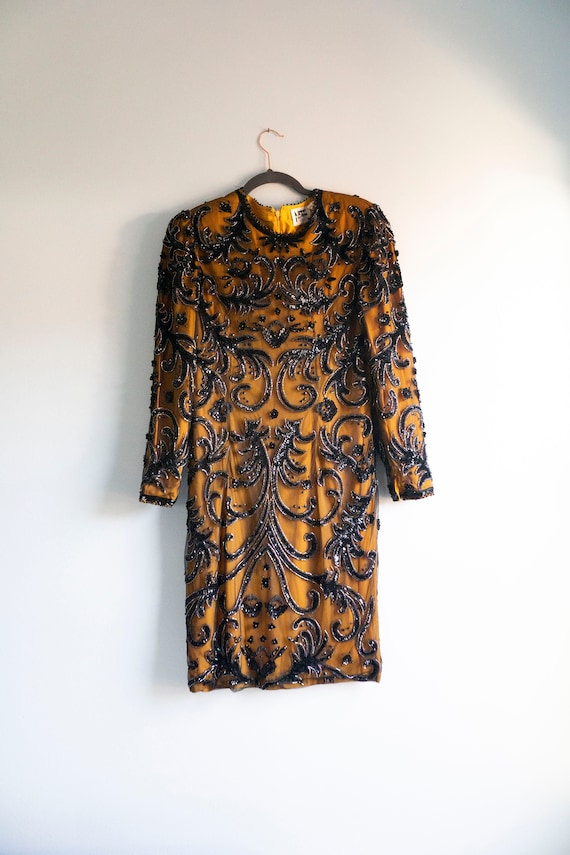 niteline beaded dress Vintage Niteline Silk Dress: Beaded Sequin Gatsby Style, Size 10
