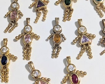VINTAGE Yellow Gold 14 Kt Over Sterling Silver - BIRTHSTONE Babies Boy & Girl Pendant 1.25&quot; Birthstone Vermeil Pendant Read Description