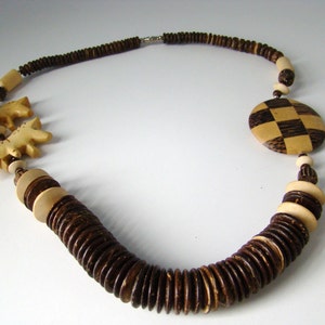 Ethnic Wood Carved Tribal African Wood Necklace Wooden Animal African Necklace