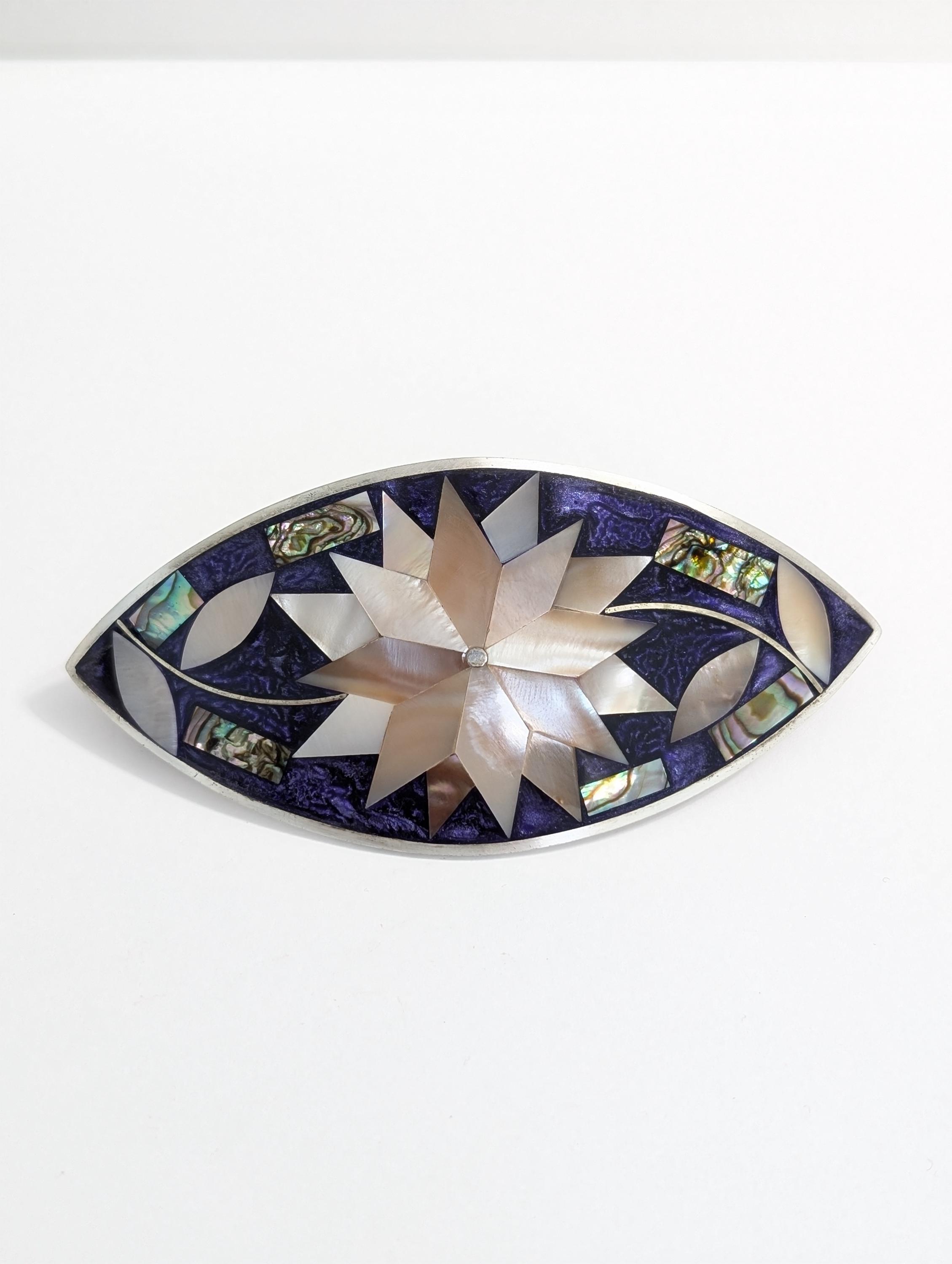Vintage Mexican Alpaca Silver Barrette – Mother of Pearl  display picture 3