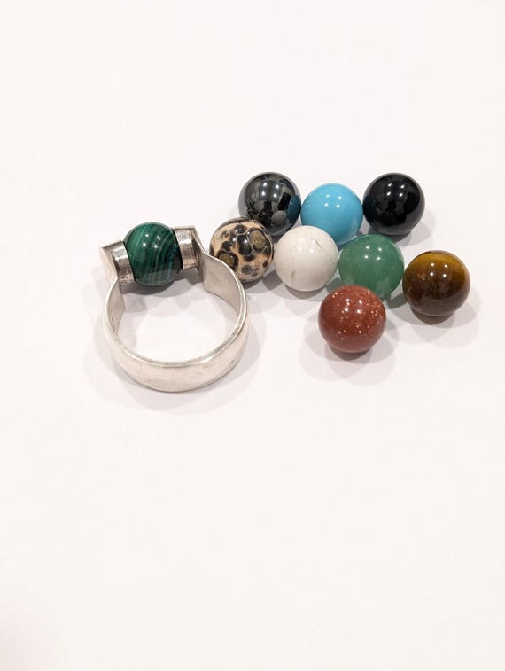 Interchangeable 9 Gemstone Ball Ring: Sterling Si… - image 8
