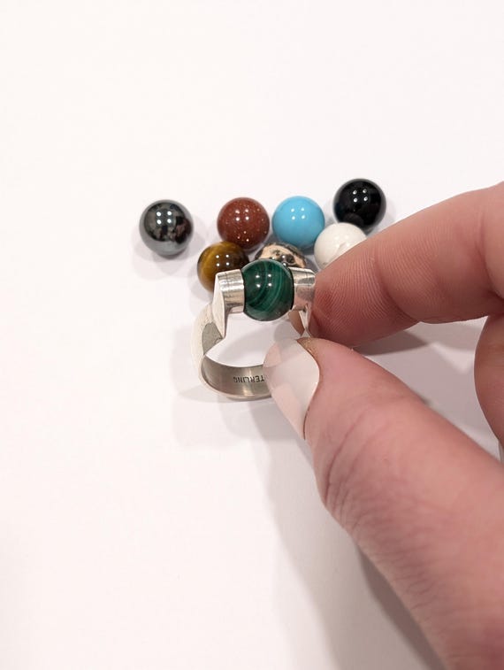 Interchangeable 9 Gemstone Ball Ring: Sterling Si… - image 3