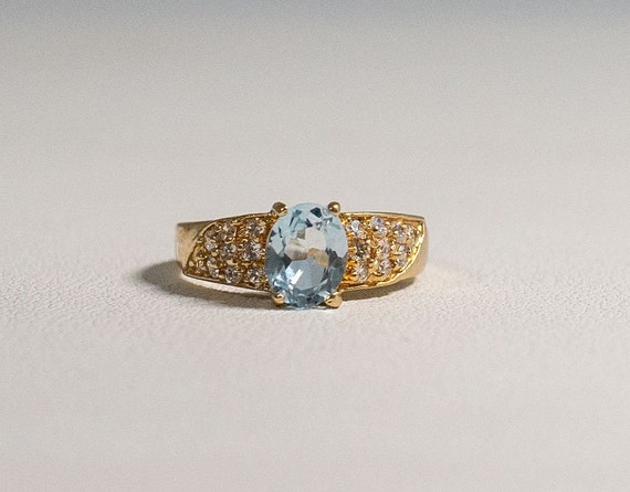 Vintage Signed 14k HGE LIND CFJ Yellow Gold Finish Ring With Sky