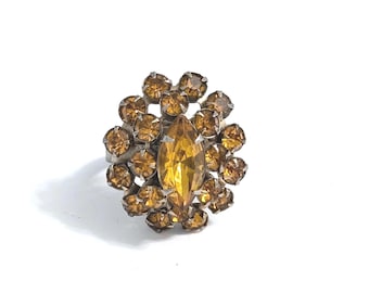 Vintage ring met citrienkristallen uit de jaren 1950, Pat Pend MCM verstelbare open band