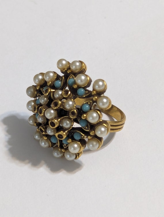 Rare FLORENZA Pearl Seed Turquoise Princess Ring … - image 3