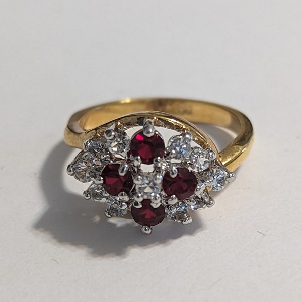 Garnet Birthstone January Ring Victorian Garnet Austrian Crystal Ring 18KT HGE Gold Finish Garnet Dazzling Crystals Size 7  Hallmarked