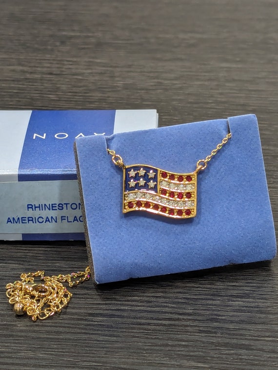 Avon American Flag Necklace USA Flag Pave Rhinesto