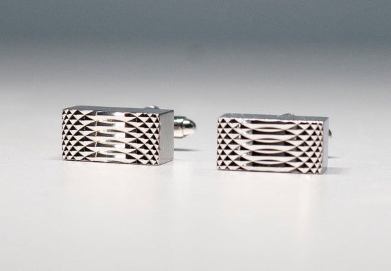 Vintage DANTE Silver Tone Cufflinks: Geometric De… - image 2