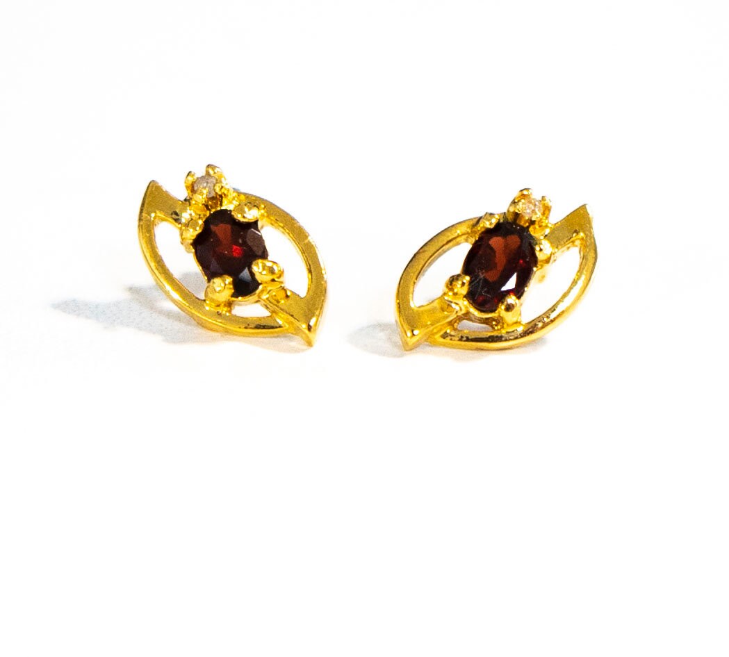 Vintage Garnet and Diamond CZ Stud Earrings 24KT Gio Lind 24