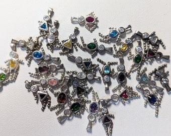 Sterling Silver BIRTHSTONE Babies Boy & Girl Pendant LARGE Birthstone Cubic Zirconia Girl Boy Pendant Charm 1 1/4&quot; VINTAGE Read Description