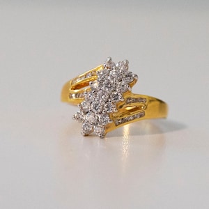 Vintage Austrian CZ Cubic Zirconia Crystals Ring Gold HGE Electroplated Yellow Gold Size 11 Estate Jewelry