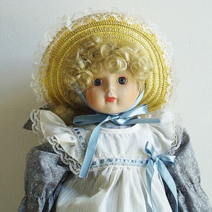 Vintage Collectible Country Girl Porcelain Doll Rustic Porcelain Connoisseur Girl Doll 16&quot;tall