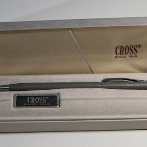 Cross Century Leona Gibson Ballpoint Pen Matte Grey & Silver Made In USA New In Box 2102 Cross Satin Ballpoint Pen Advertising