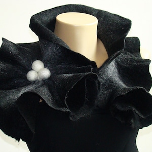 Goth Felted Wool Scarf Neckpiece Collar Black Gray White Merino Wool Wrap Scarf
