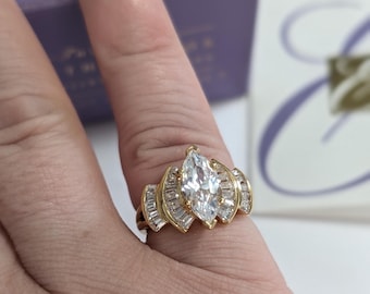 Elizabeth Taylor Avon Ring: 22K Gold CZ, Size 5, Signed, New in Box