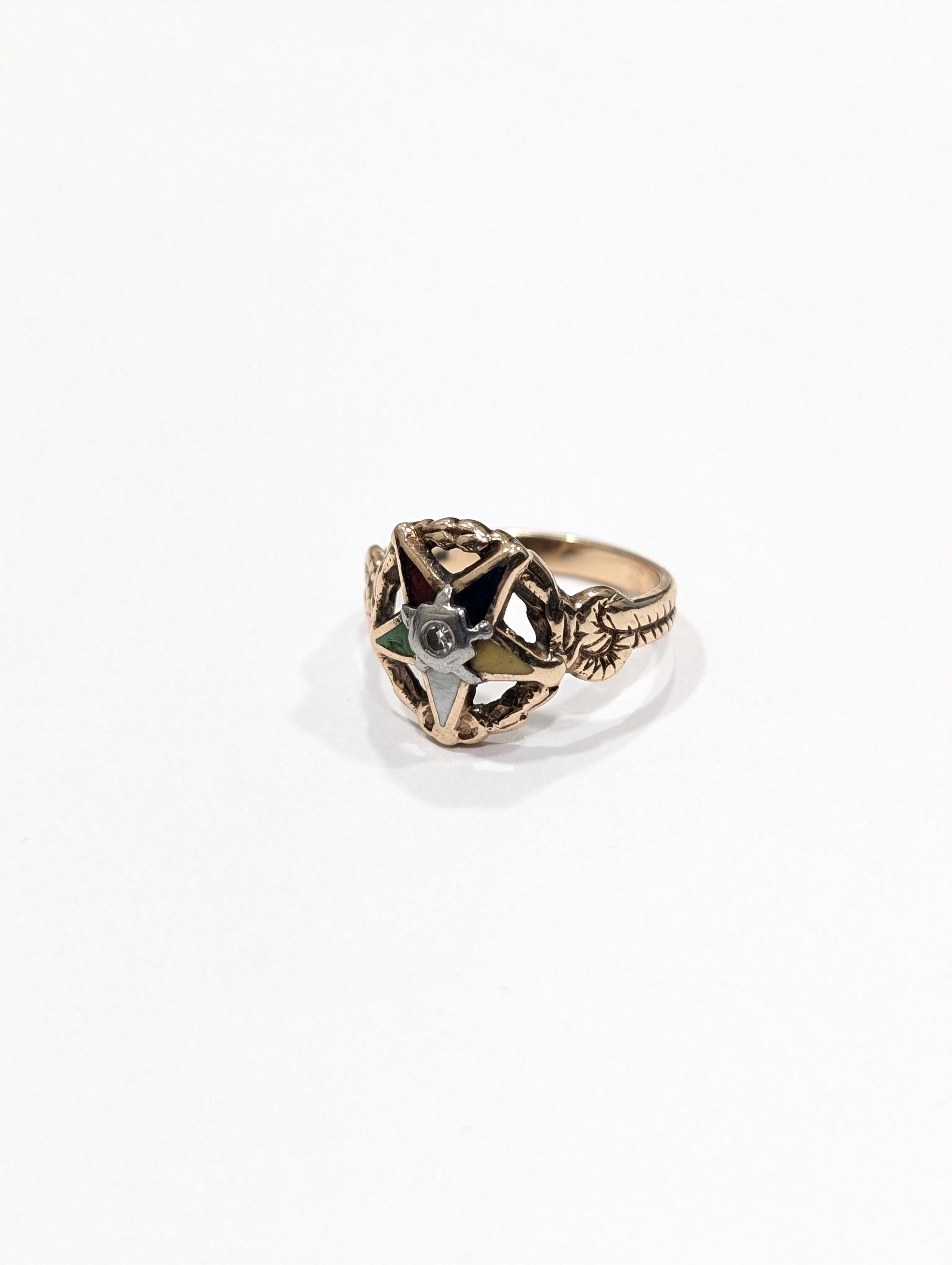 Masonic 10K Gold ORDER EASTERN STAR Diamond Ring Gardiner Co Size 