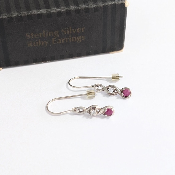Avon Sterling Silver Genuine Ruby Dangle Earrings… - image 1
