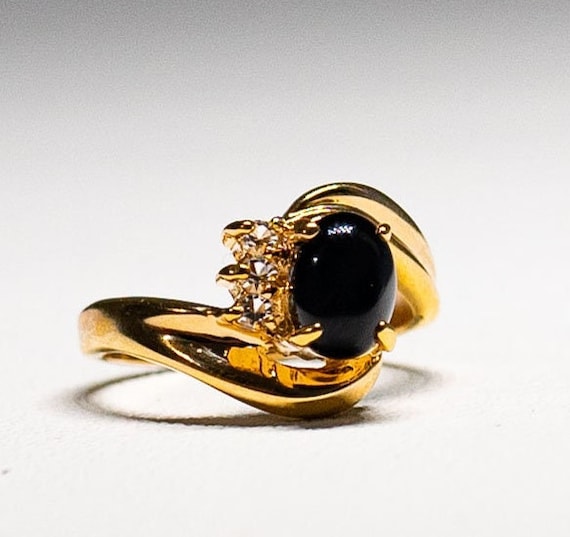 Vintage Bypass Onyx Ring 18kt GE Tiny Onyx Infinity Symbol