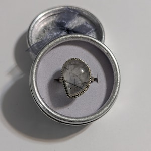 Natural Not Enhanced Rutilated Quartz Ring Teardrop Black Rutilated Quartz 925 Solid Silver Ring Jewelry Size 7 1/2