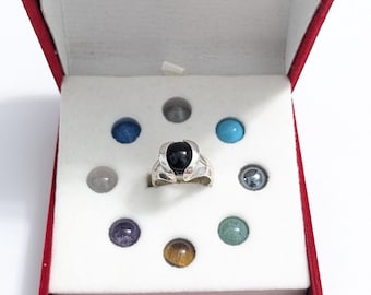 925 Sterling Interchangeable 9 Gemstone Ball Ring: Colors of Life, Size 7 Orbs 10mm