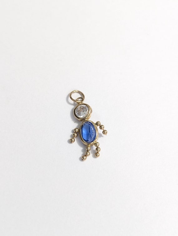 Solid 10K Tiny Boy Charm Yellow Gold Sapphire-BIR… - image 3