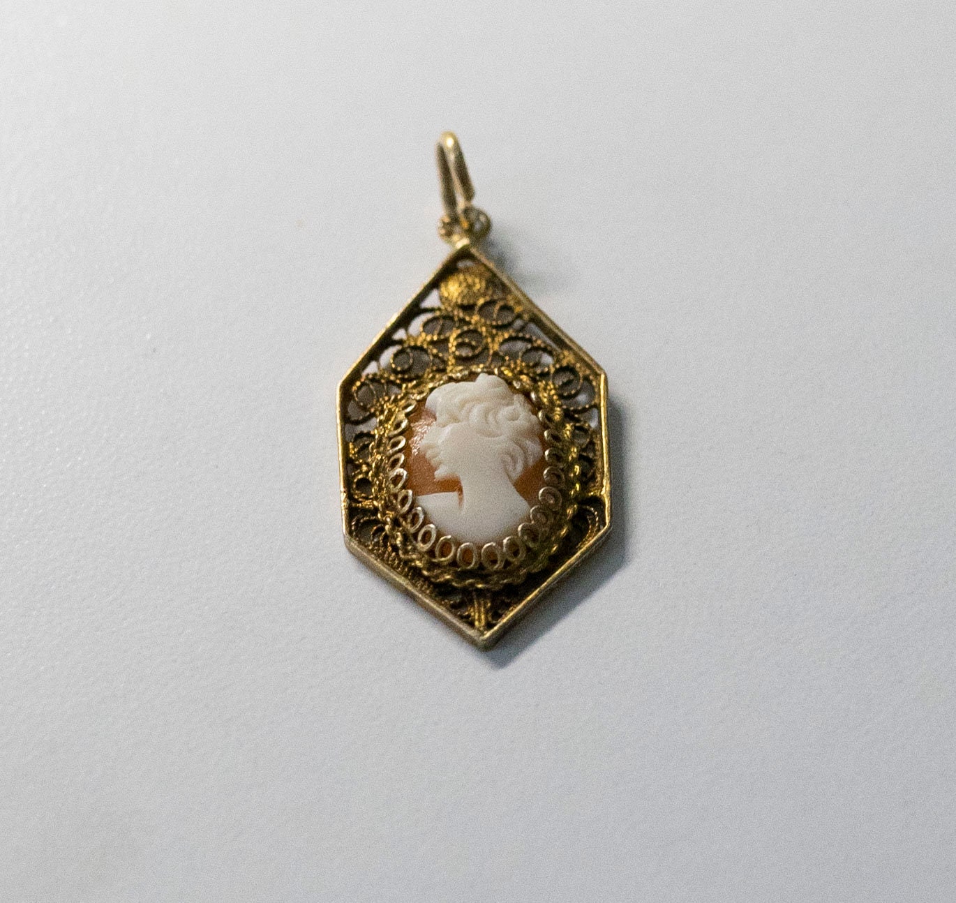Antique 800 Sterling Art Deco Victorian Filigree Shell Cameo Pendant ...