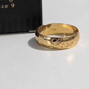 Avon Spoken Love Ring Engraved Heart and Word &quot;Love&quot; Heart Size 10 Costume Jewelry Avon New Old Stock Minimalist Engraved Ring