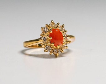 Carnelian Ring 18Kt HGE Yellow Gold Finish Carnelian Cocktail Golden Ring, Size 10 Hallmarked