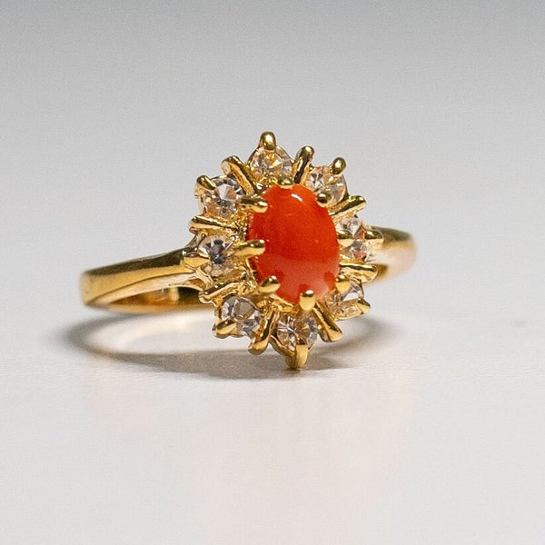 Carnelian Ring 18Kt HGE Yellow Gold Finish Carnelian Cocktail Golden Ring, Size 10 Hallmarked