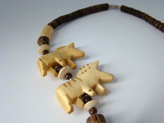 Ethnic Wood Carved Tribal African Wood Necklace W… - image 3