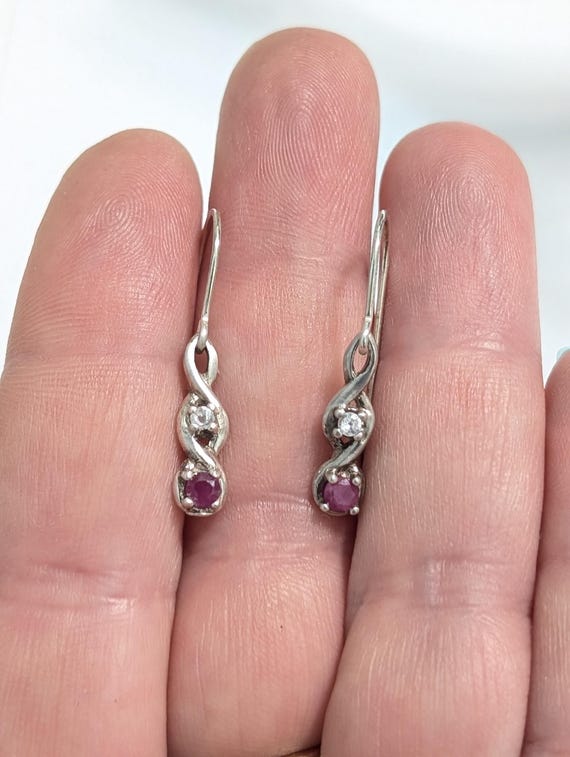 Avon Sterling Silver Genuine Ruby Dangle Earrings… - image 2