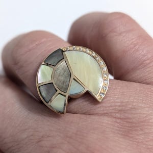 14K Gold 585 Rose Gold Mother of Pearl Ring SIZE 7.5 Hallmarked 7.2 g image 10