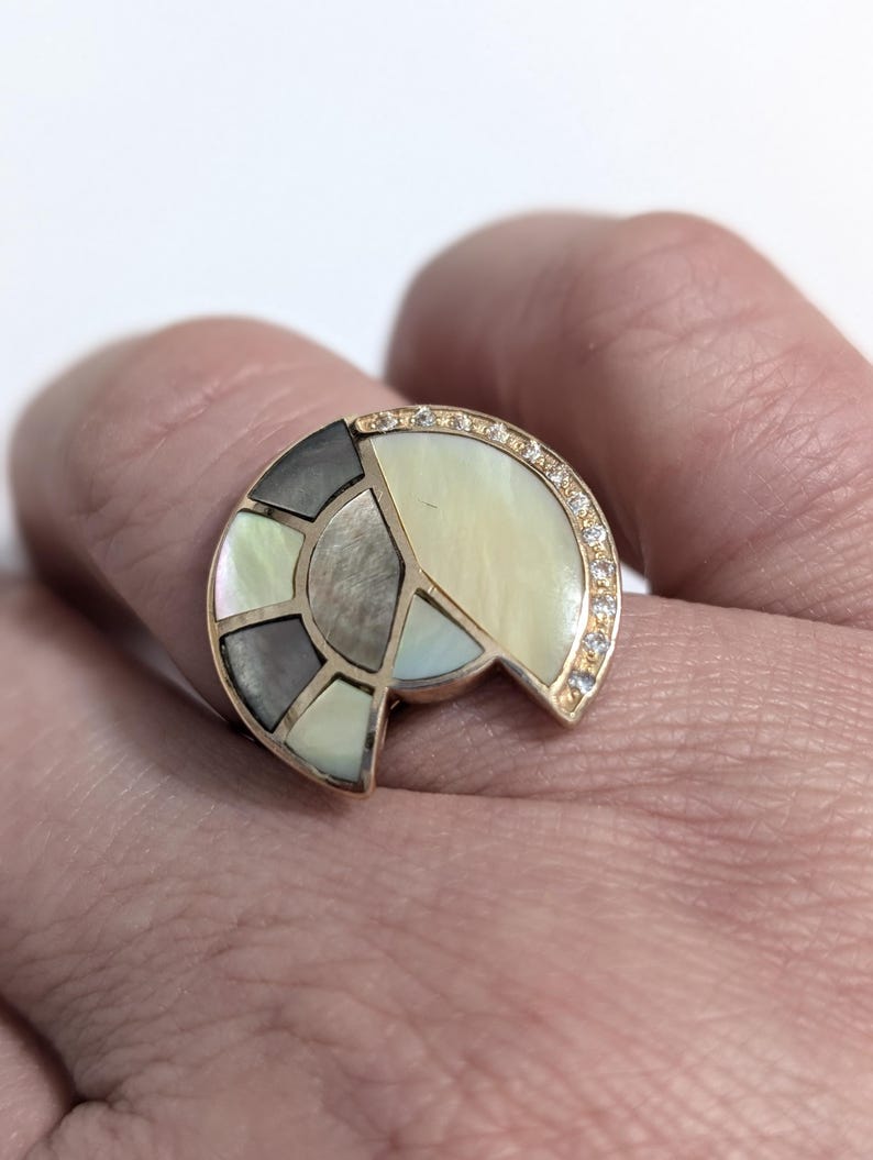 14K Gold 585 Rose Gold Mother of Pearl Ring SIZE 7.5 Hallmarked 7.2 g image 10