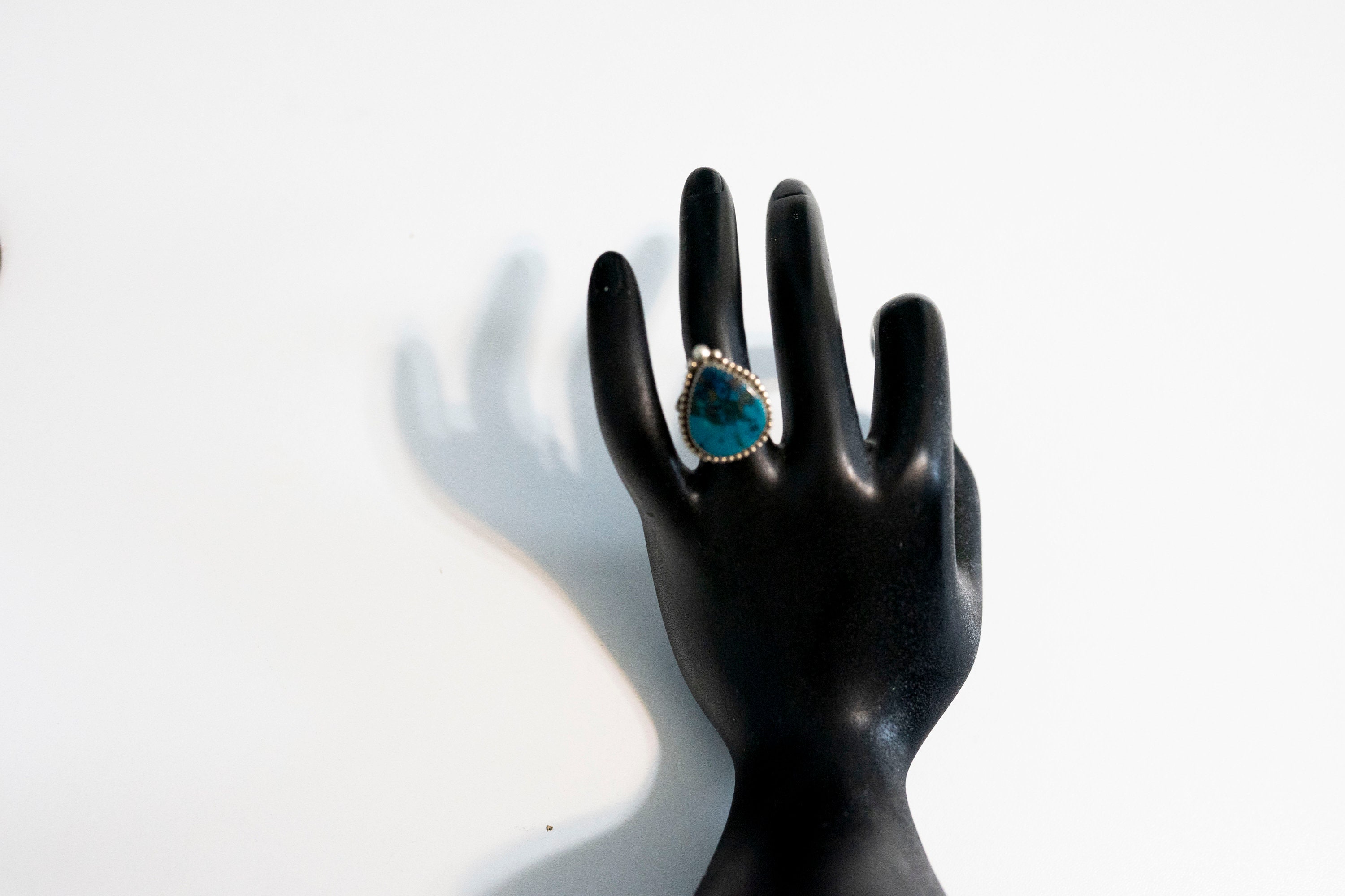 Vintage Teardrop Turquoise Sterling Silver Ring Signed JA