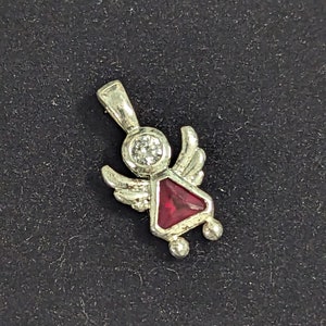 Garnet Sterling Silver - BIRTHSTONE January Garnet Charm Pendant Angel Girl Birthstone Cubic Zirconia Charm