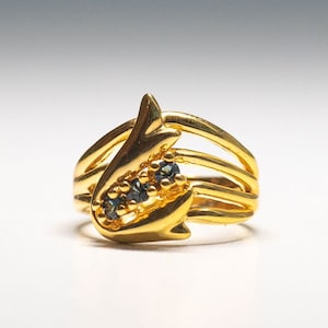 Birthstone September Sapphire Ring Sapphire Blue Crystals Ring 18Kt HGE Yellow Gold Finish Size 9 Hallmarked