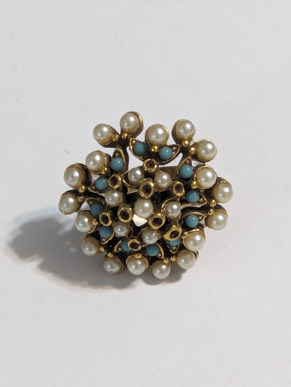 Rare FLORENZA Pearl Seed Turquoise Princess Ring … - image 4