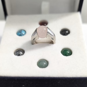 925 Sterling Silver Interchangeable 7 Genuine Stone Ball Ring Size 6 Unique Mystical Mean Gemstone Ring Marked Old Stock Excellent