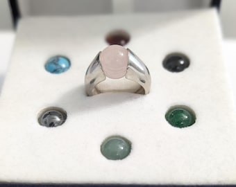 Sterling Silver Gemstone Ball Ring: 7 Interchangeable Orbs, Size 6
