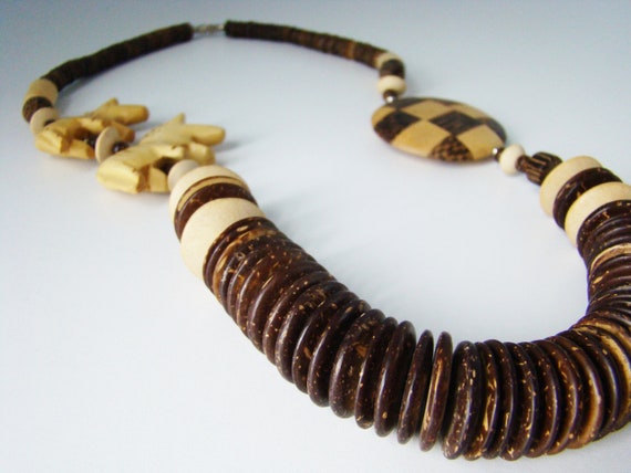 Ethnic Wood Carved Tribal African Wood Necklace W… - image 5