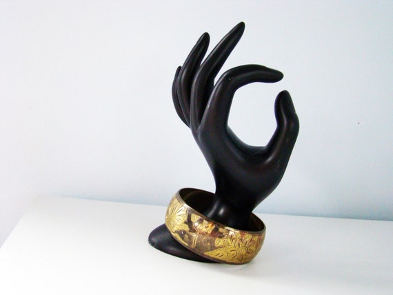 Vintage Solid Brass Elephant Bangle: Engraved Boh… - image 2