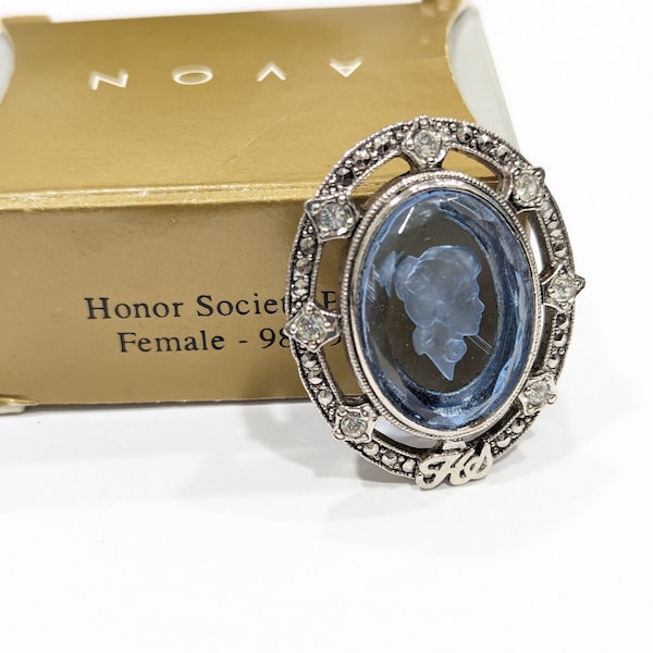 Avon's Collectible Women's President's Club Award Intaglio Blue Cameo Brooch Pin Female 98/99 Avon Honor Society Avon New Old Stock 105