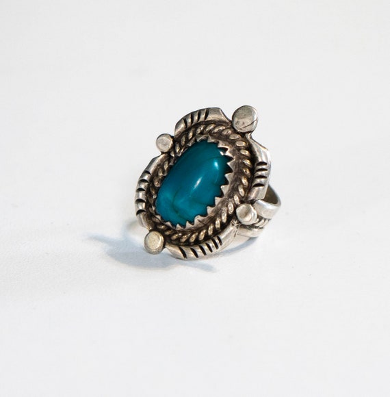 Amazing Vintage Native American Navajo Turquoise Sterling Silver Rope Ring Old Amazing Vintage Native American Navajo Turquoise Sterling Silver Rope Ring Old