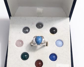 Sterling Interchangeable 9 Gemstone Ball Ring: Colors of Life, Size 6 Orbs 10mm NOS
