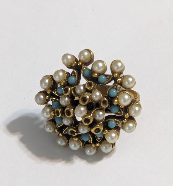 Rare FLORENZA Pearl Seed Turquoise Princess Ring … - image 1