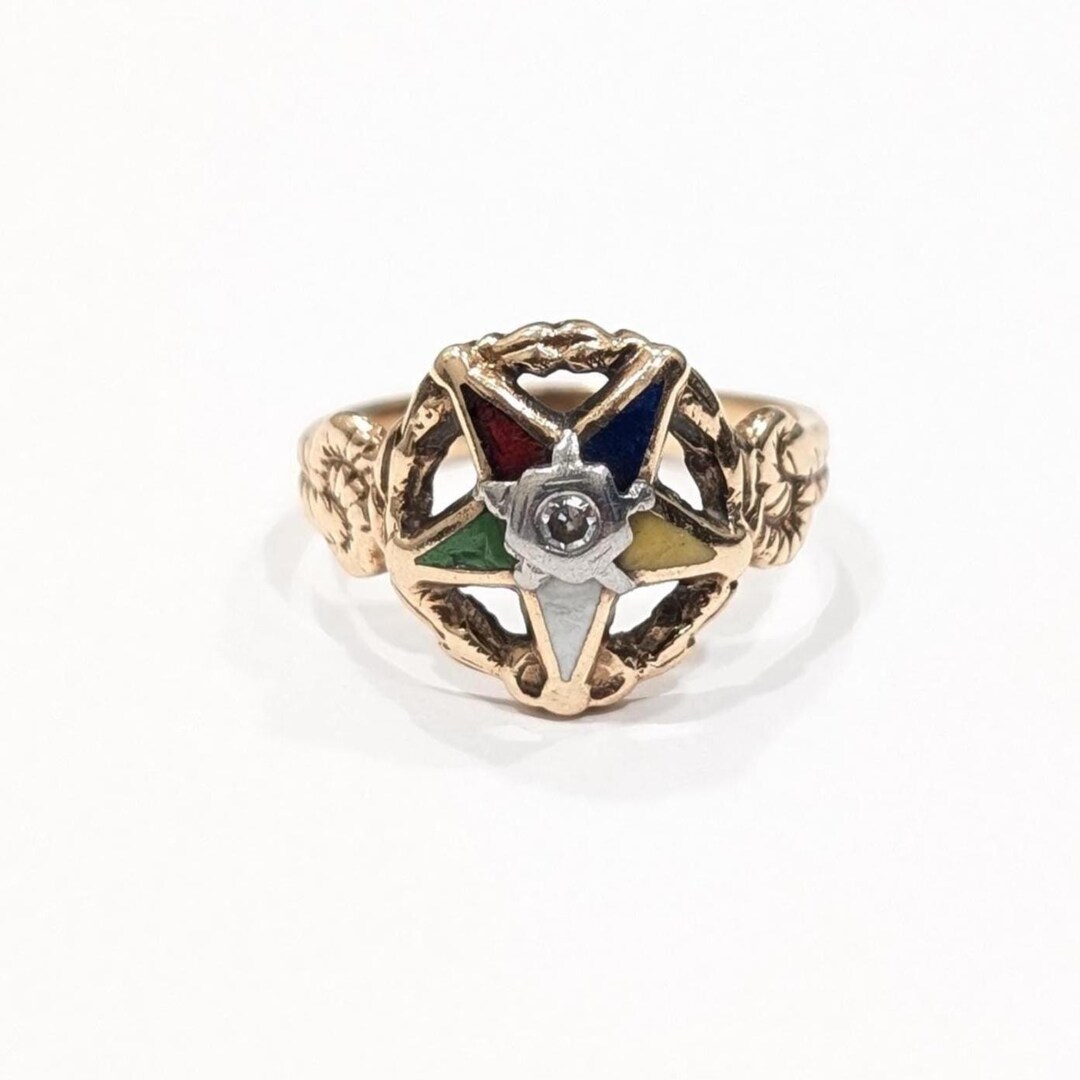 Masonic 10K Gold ORDER EASTERN STAR Diamond Ring Gardiner Co Size 