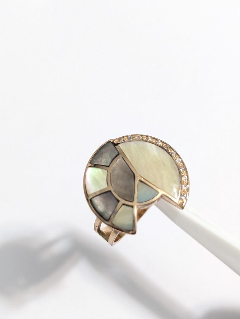 14K Gold 585 Rose Gold Mother of Pearl Ring SIZE 7.5 Hallmarked 7.2 g image 9
